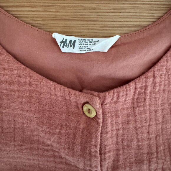 HM 100% COTTON GAUZE DRESS ROSE ORANGE 9-10 FLOWY ORGANIC CLASSIC DRIES FAST - Picture 3 of 15